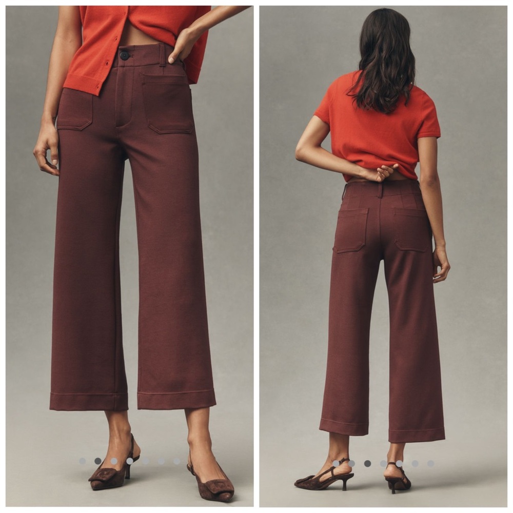 Anthropologie Maeve The Colette Knit Crop Wide‎ Leg Pants In Cocoa Plum Size 33